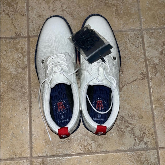 G/FORE x Barstool Golf White Leather Oxfords with Red and Blue Trim main image 5